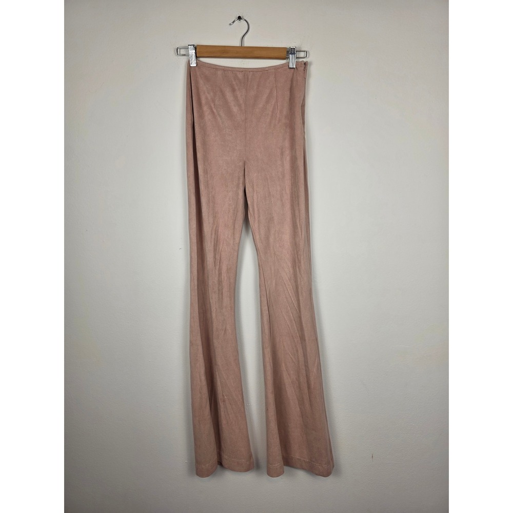 House of CB London Womens Pink Faux Suede High Waist Flare Leg Pants Size S